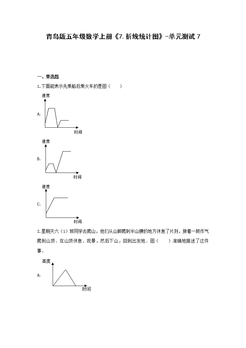 青岛版五年级数学上册《7.折线统计图》-单元测试7  无答案01