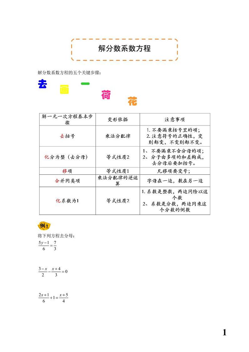 六年级下册数学讲义-奥数专题讲与练：[第27讲]解分数系数方程（无答案PDF）人教版第1页