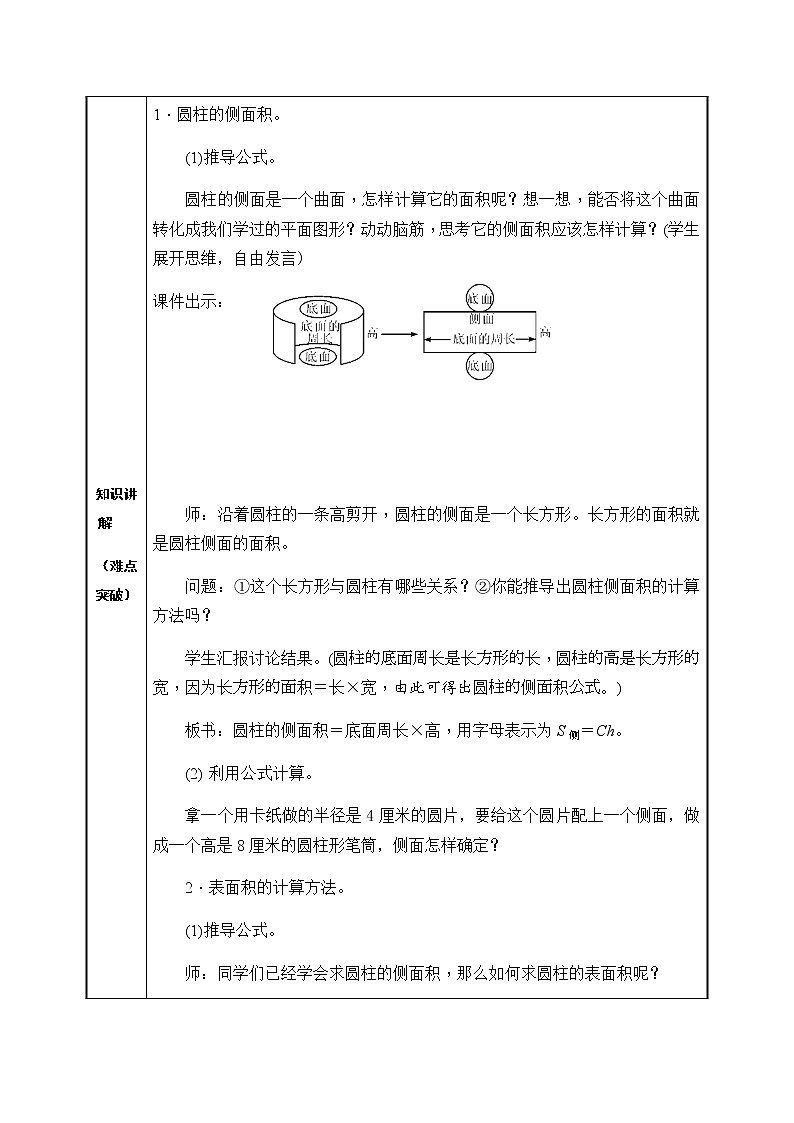 六年级下册数学教案-3.1.2 圆柱的表面积 人教版第2页