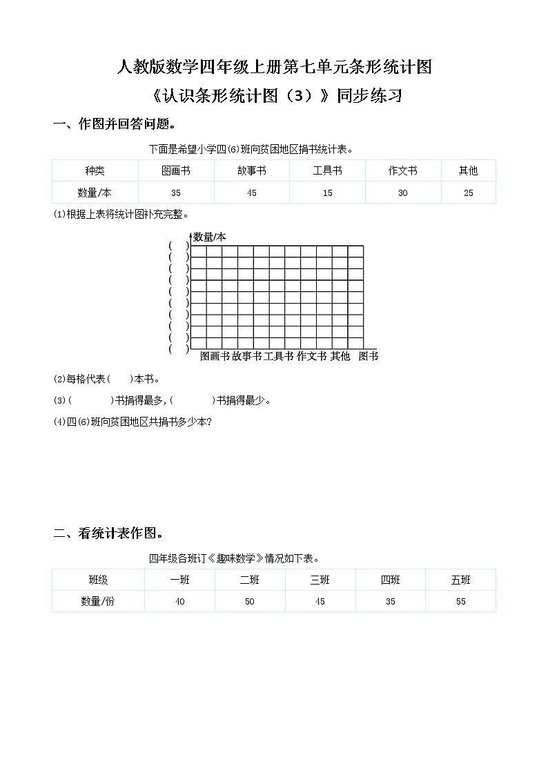 人教版数学四上第七单元第三课时《认识条形统计图》同步练习（含答案）第1页