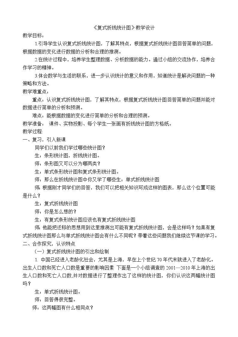 五年级下册数学教案-7.3 复式折线统计图｜冀教版第1页