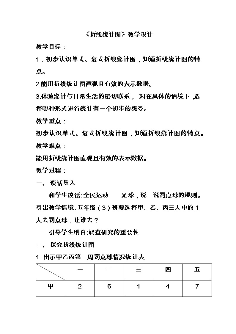 五年级下册数学教案-7.3 折线统计图｜冀教版第1页