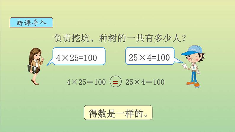 新人教版四年级数学下册第3单元运算定律第4课时乘法运算定律1教学课件03