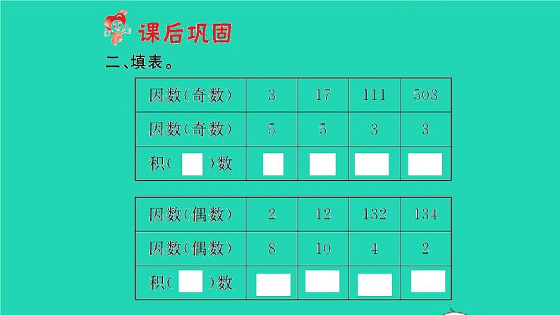 新人教版五年级数学下册第2单元因数和倍数第8课时奇偶性习题课件04