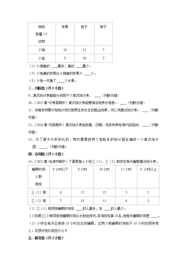 【期末专项】统计（试题） 2021-2022学年数学三年级下册 人教版第3页