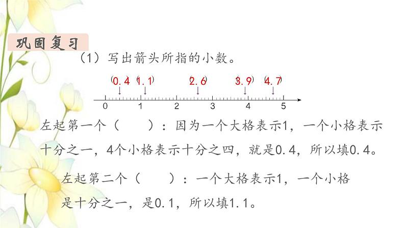 新人教版三年级数学下册第九单元总复习第4课时小数的初步认识教学课件第4页