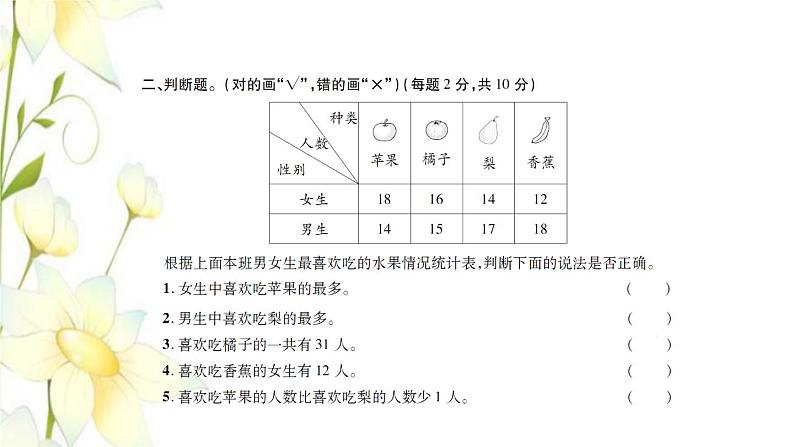 新人教版三年级数学下册第3单元复式统计表检测卷习题课件第3页