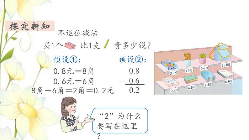 新人教版三年级数学下册第七单元小数的初步认识第3课时简单的小数加减法教学课件第5页