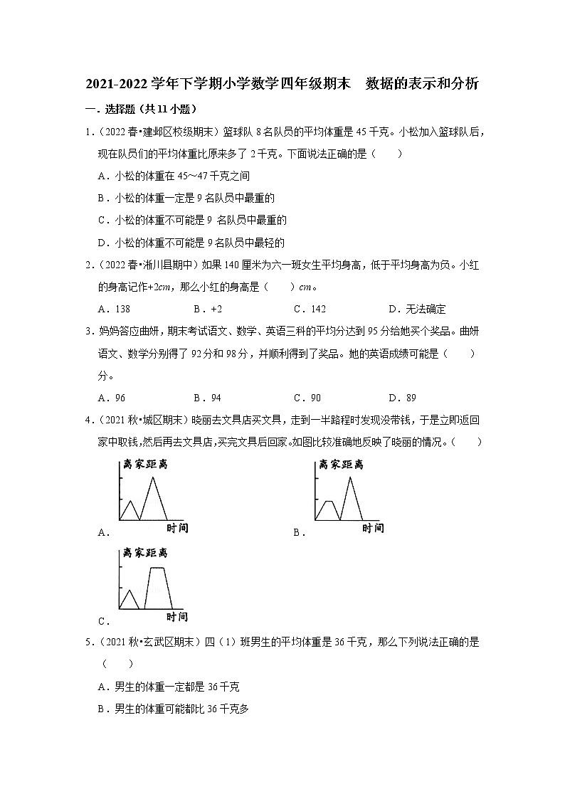 数据的表示和分析（试题） 2021-2022学年小学数学四年级下册 北师大版第1页