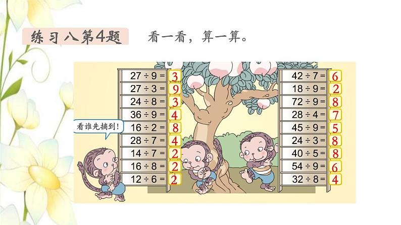 新人教版二年级数学下册第4单元表内除法二第3课时练习课教学课件04