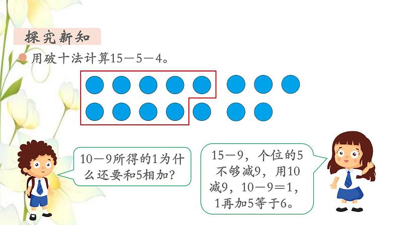 新人教版一年级数学下册第2单元20以内的退位减法第1课时十几减九教学课件06