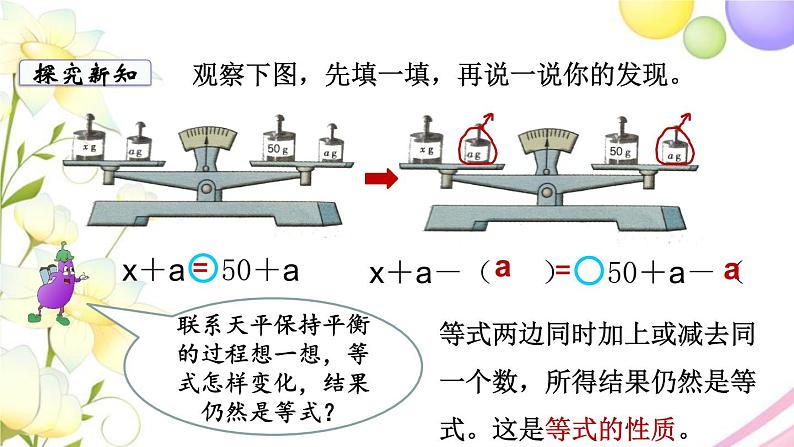 苏教版五年级数学下册第一单元简易方程第2课时用等式的性质解方程1教学课件05