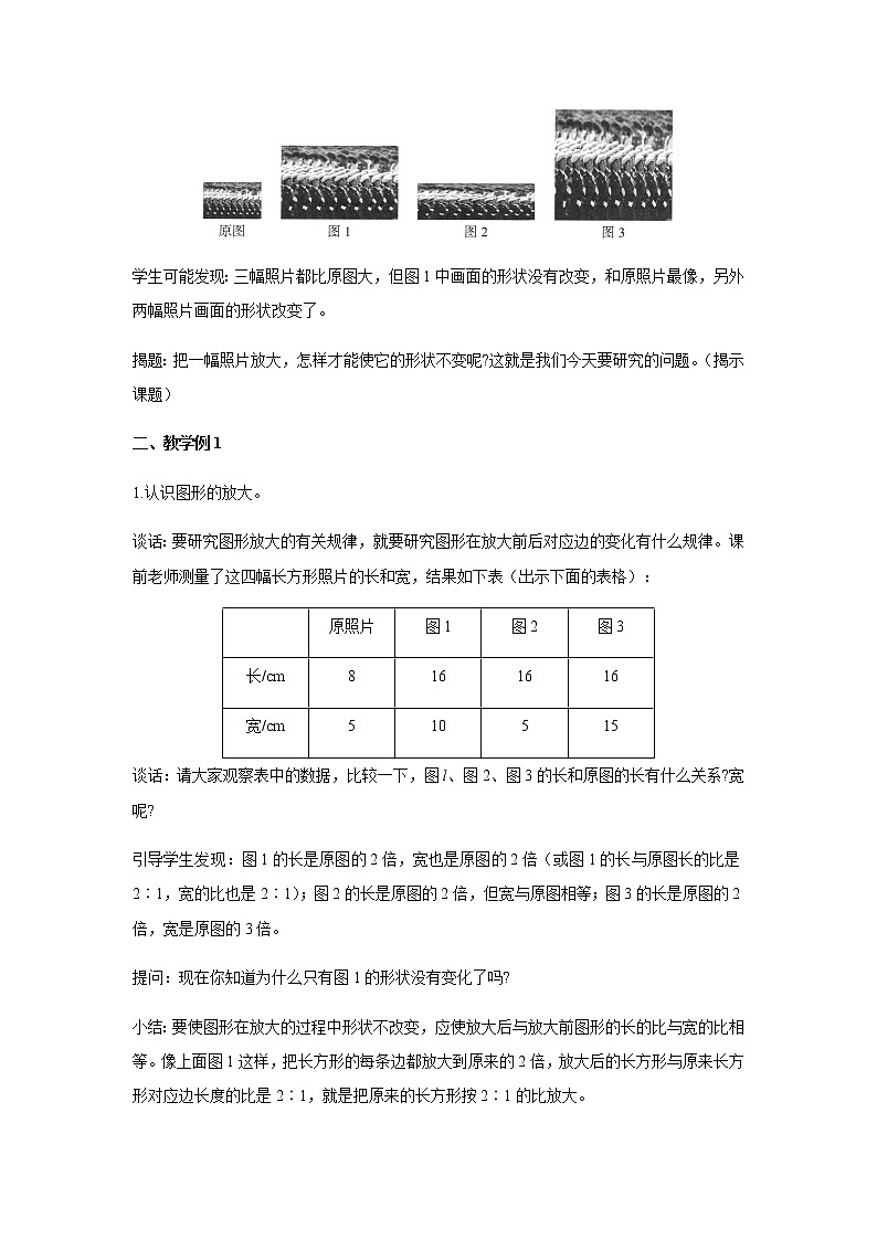 苏教版六年级数学下册第四单元比例第1课时图形的放大与缩小教案第2页