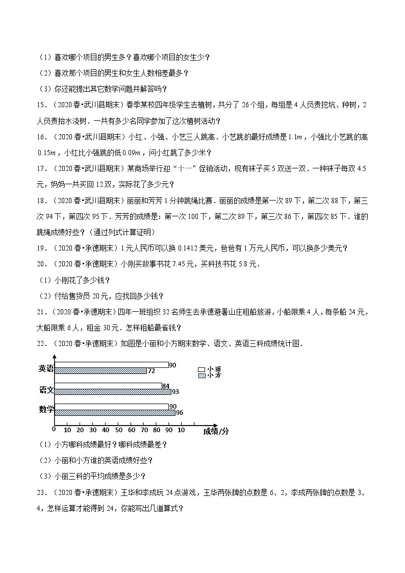 【期末题型专项训练】全国人教版小学数学四年级下册期末真题12套汇编—应用题47题（人教版，含答案）03