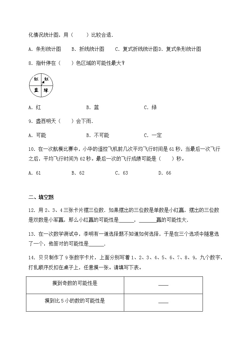 六年级下册数学试题+统计与概率复习-无答案+人教版02