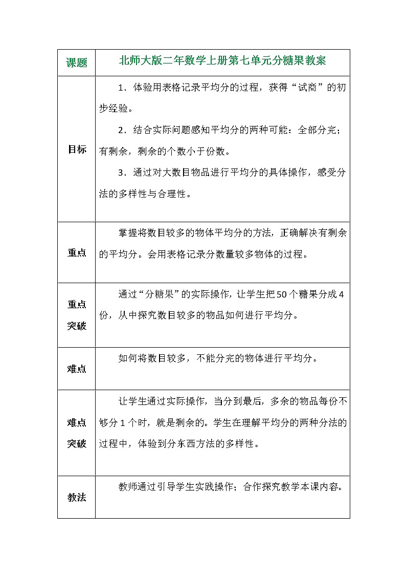 北师大版二年数学上册第七单元分糖果教案01