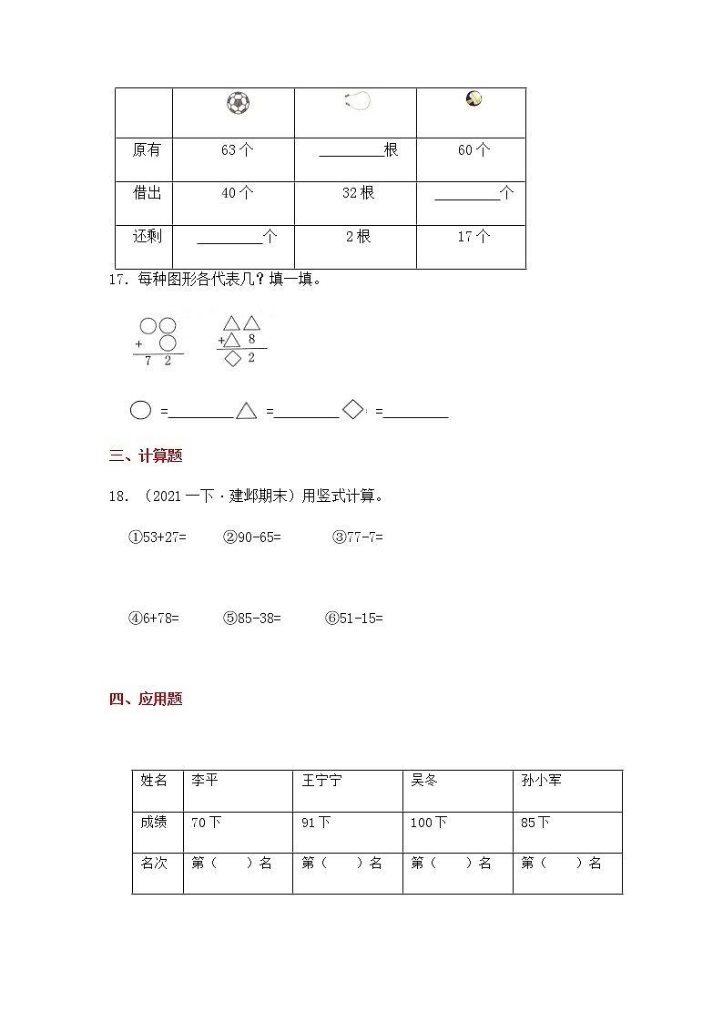 【高频单元易错题】2021-2022学年一年级下册-数学第6单元：100以内的加法和减法（二）（含答案解析）苏教版03
