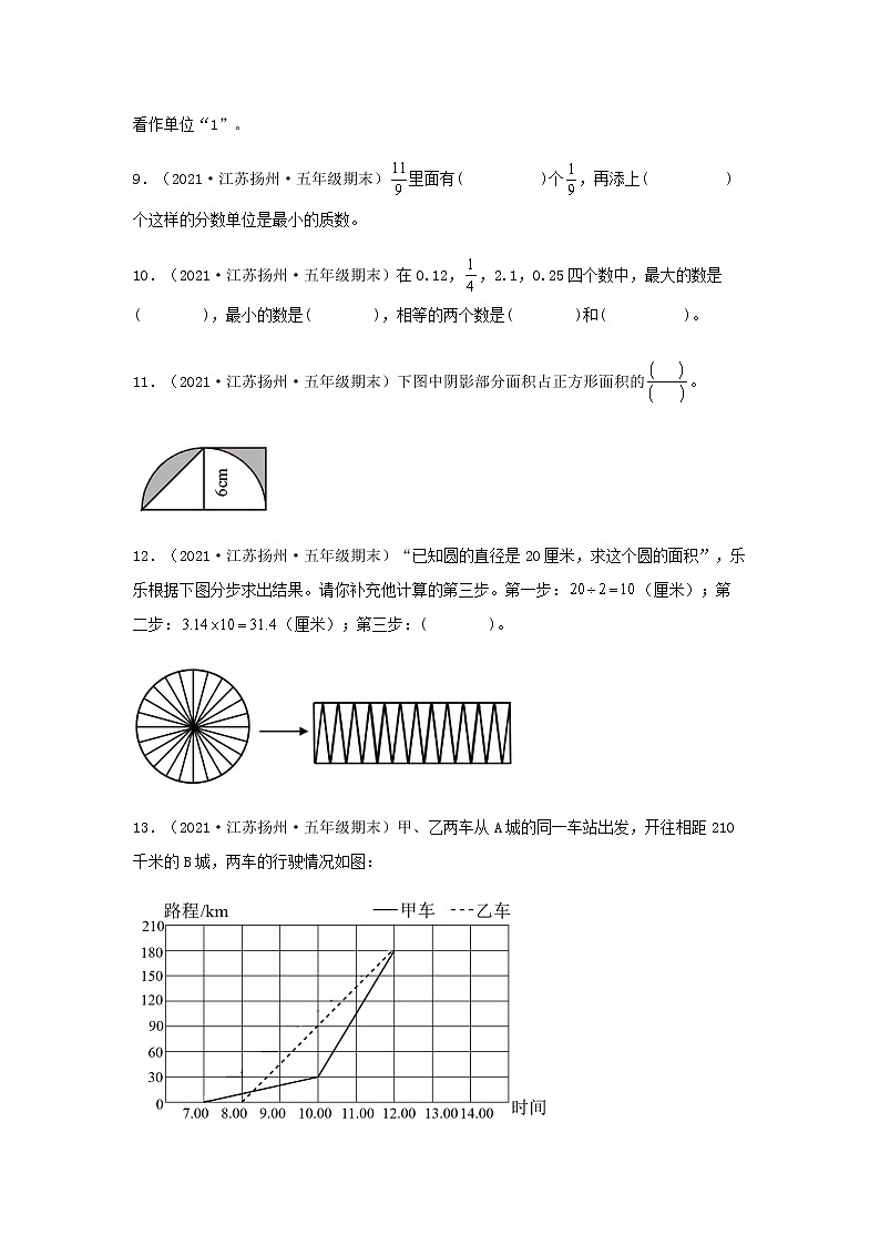【江苏期末真题汇编】江苏地区近几年五年级数学下册期末考试真题题型汇编特训——填空题100题（苏教版，含答案）02