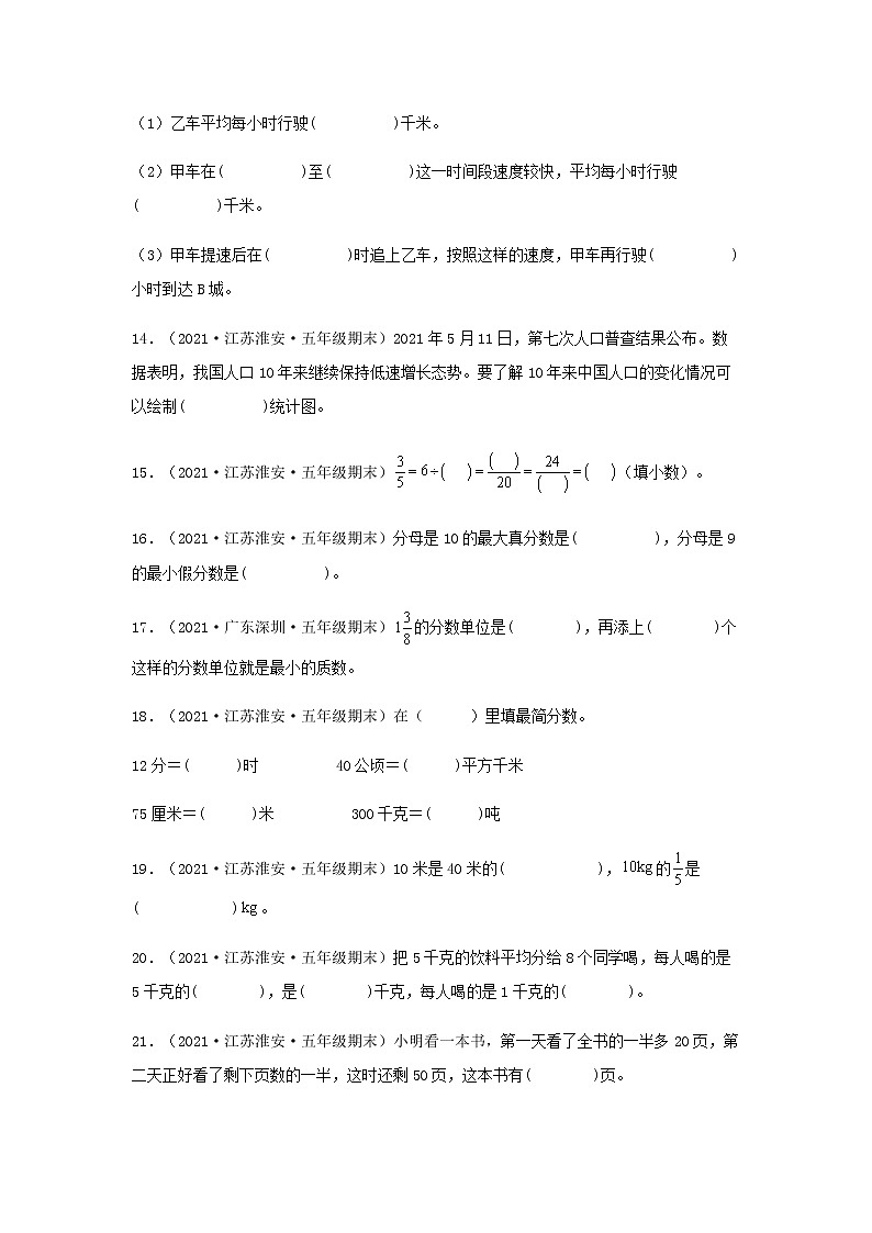 【江苏期末真题汇编】江苏地区近几年五年级数学下册期末考试真题题型汇编特训——填空题100题（苏教版，含答案）03