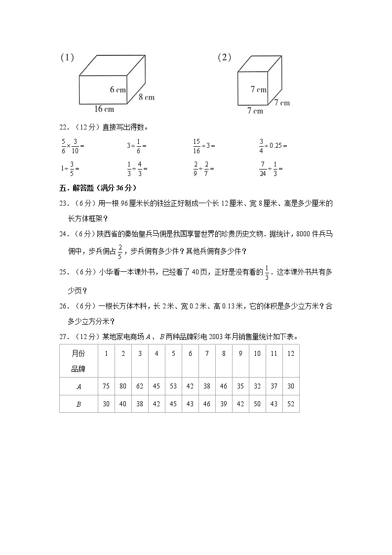 【期末易错笔记】常考易错知识点高频易错题特训卷（三）   （试题） 五年级下册数学北师大版第3页