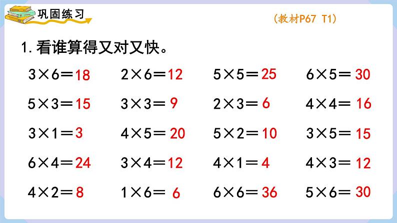 人教版二年级数学上册课件 第4单元  表内乘法（一）  第9课时  整理和复习（练习十五）06