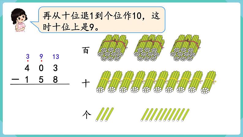 人教版三年级数学上册课件 第4单元  万以内的加法和减法（二） 第4课时  三位数减三位数（2）第6页