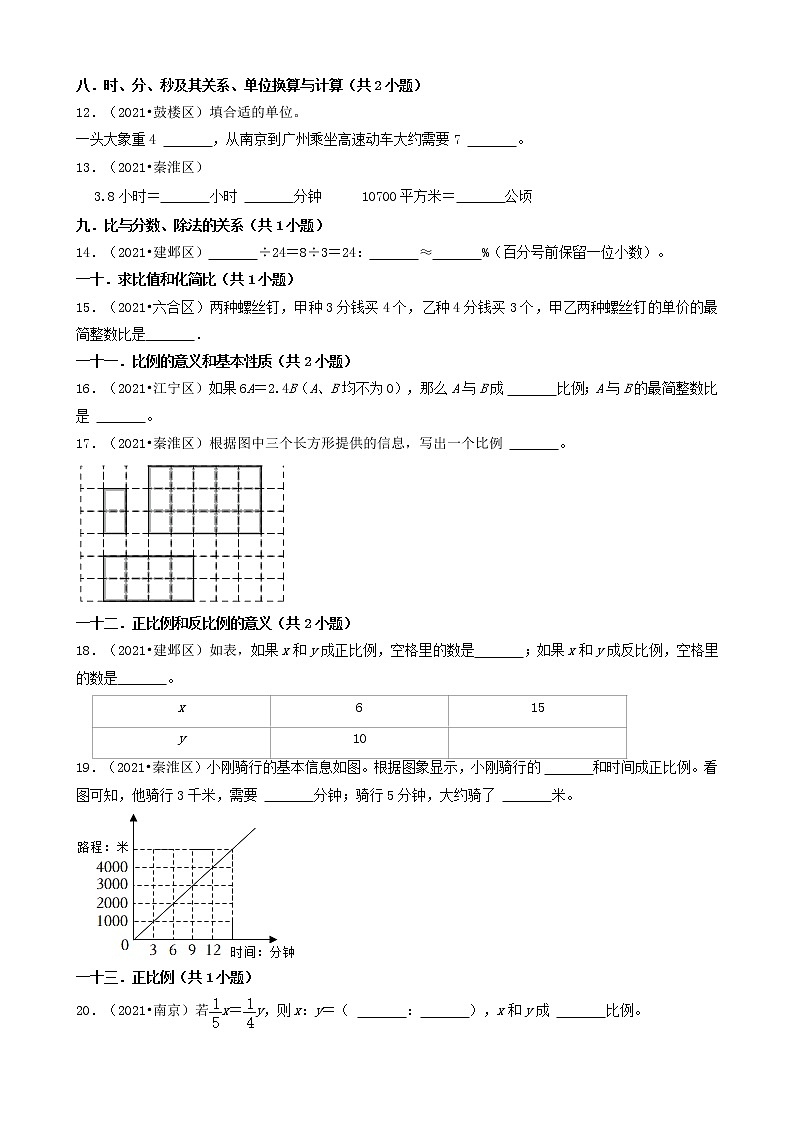 02填空题-江苏省南京市2021年各区小升初数学真题知识点分类汇编（共30题）02