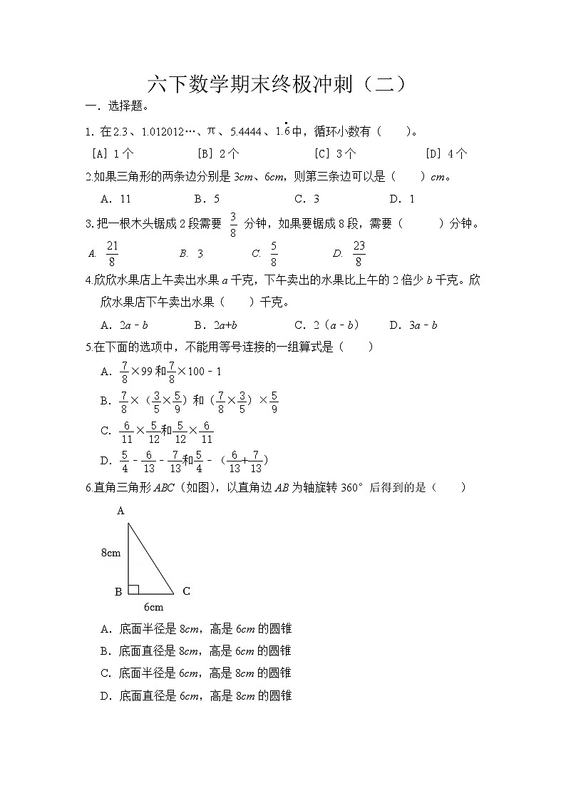 六下数学期末终极冲刺（二）第1页