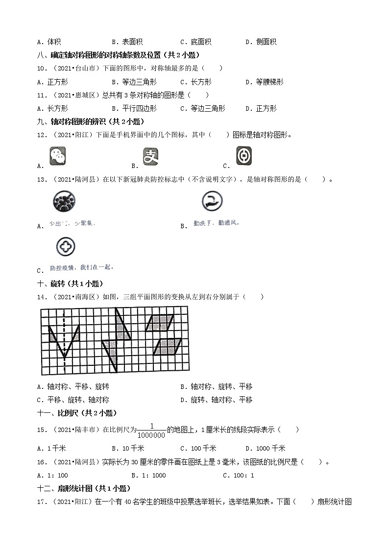 02选择题（基础题）-广东省2021年（除广州、深圳外）各市小升初数学真题知识点分层分类汇编（共30题）第2页