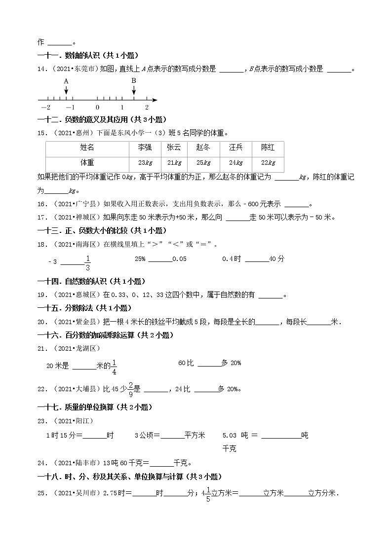 05填空题（基础题）-广东省2021年（除广州、深圳外）各市小升初数学真题知识点分层分类汇编（共30题）第2页