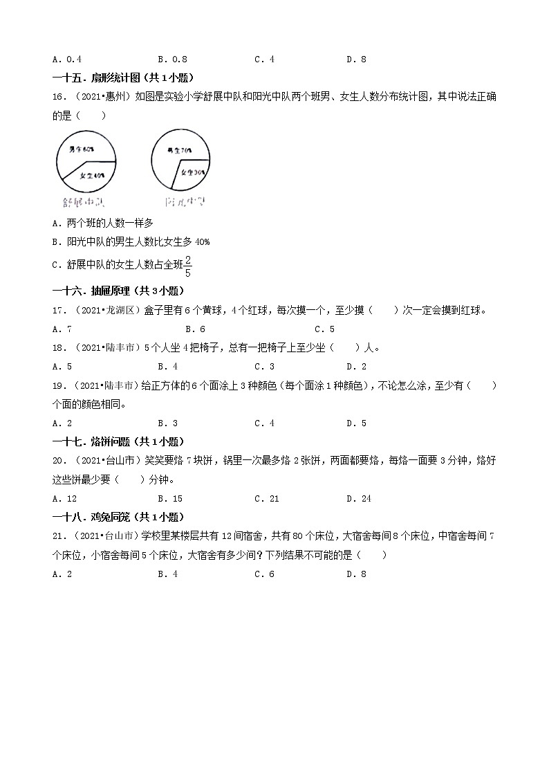 04选择题（中档题）-广东省2021年（除广州、深圳外）各市小升初数学真题知识点分层分类汇编（共21题）03