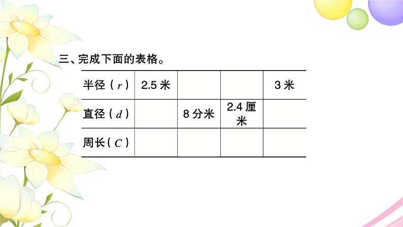 苏教版五年级数学下册第六单元圆第4课时圆的周长1习题课件05