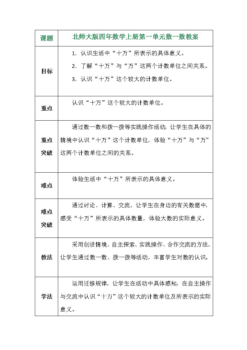 北师大版四年数学上册第一单元数一数教案第1页