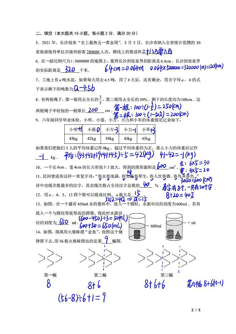 【解析】长沙市2022小升初数学第2页