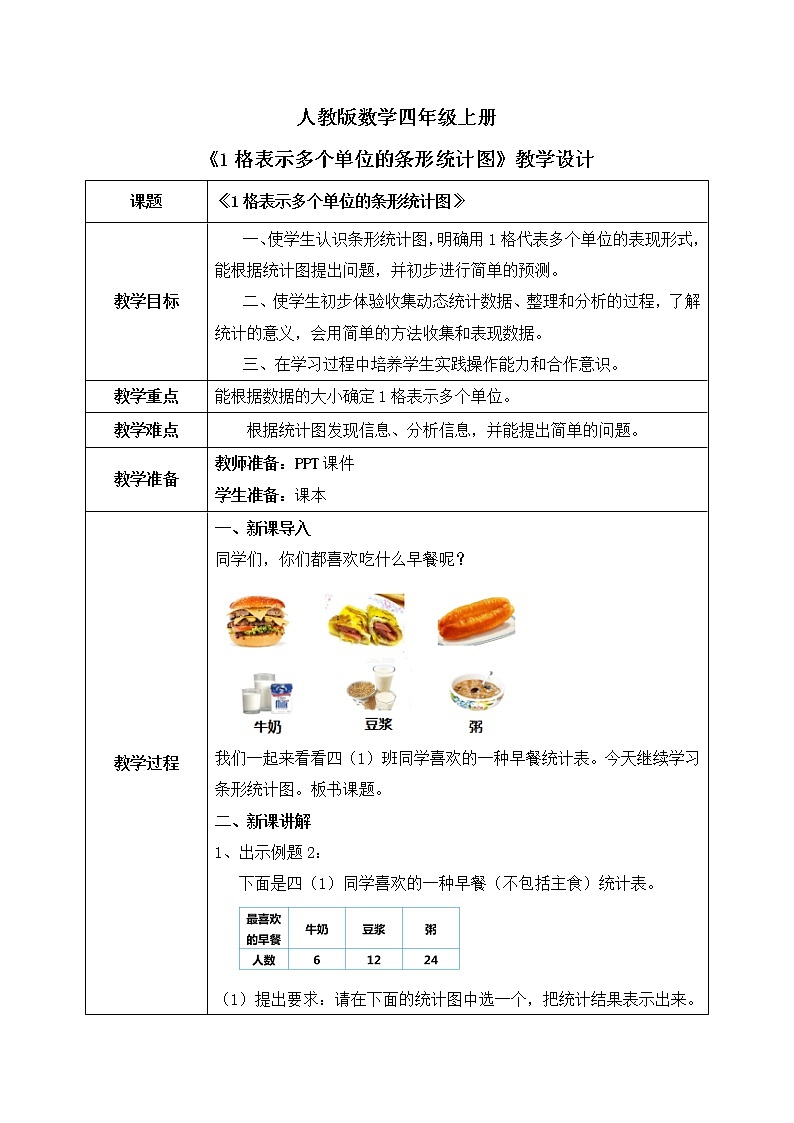 人教版数学四年级上册7.2《1格表示多个单位的条形统计图》课件+教学设计01