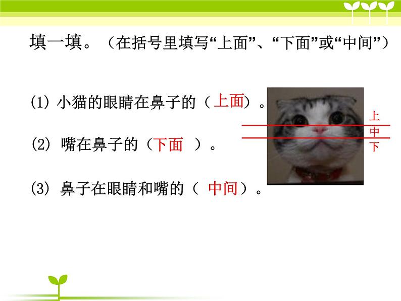 一年级下册数学课件-5.2   上 中 下 左 中 右  ▏沪教版 (共17张PPT) (1)第2页
