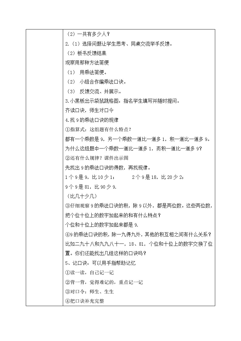 人教版数学二年级上册6.4《9的乘法口诀》教学设计第2页