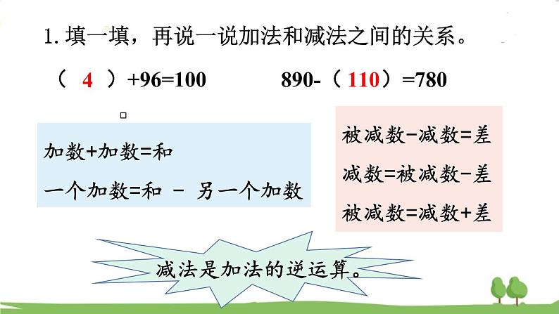 西师大版数学4年级上册 第二单元 加减法的关系和加法运算律 第6课时 整理与复习 PPT课件第4页