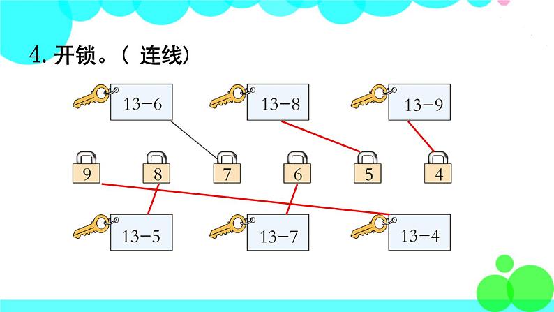 西师大版数学1年级上册 第六单元  20以内的退位减法 练习十八 PPT课件06