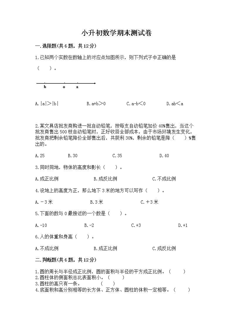 小升初数学期末测试卷1套第1页