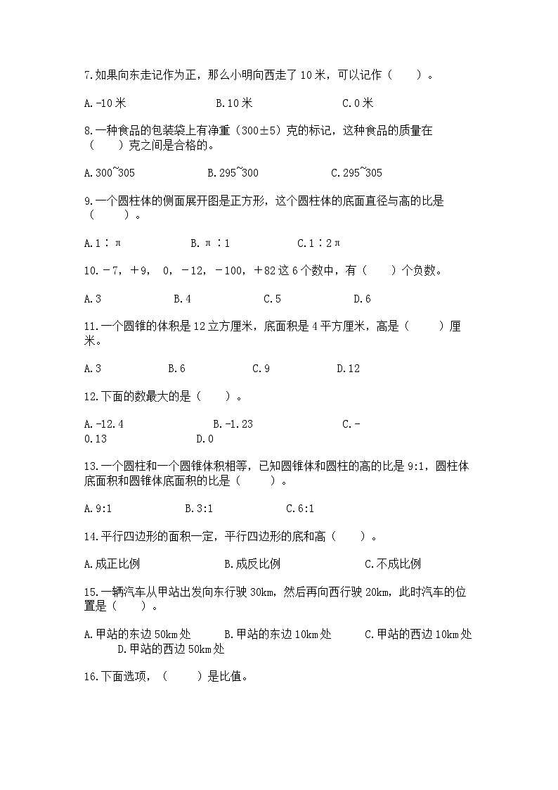 小升初基础知识选择题专项练习50道（全国通用）word版第2页