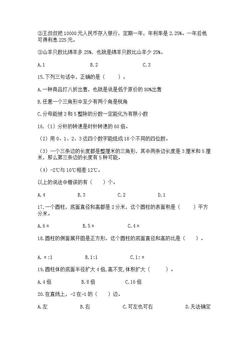 小升初基础知识选择题专项练习50道（夺冠系列）word版第3页