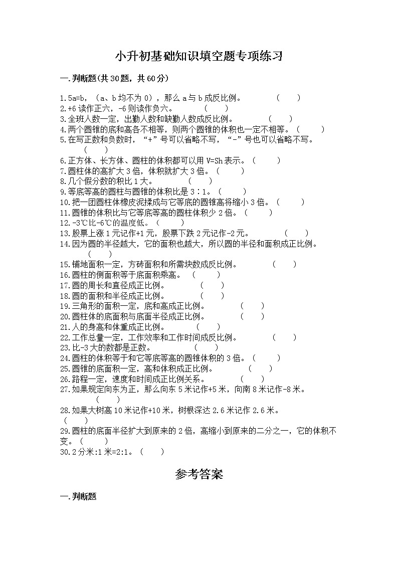 小升初基础知识填空题专项练习精品有答案第1页