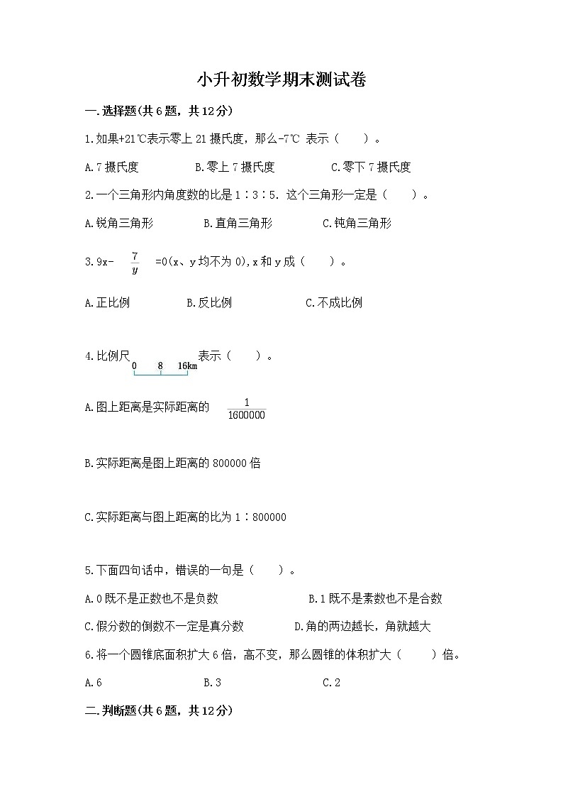 小升初数学期末测试卷含答案（能力提升）01