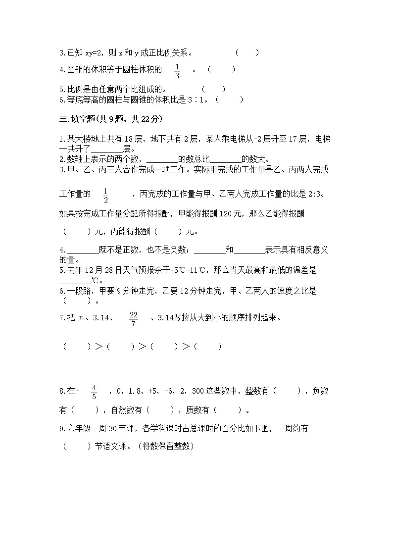 小学六年级下册数学期末测试卷精编第2页