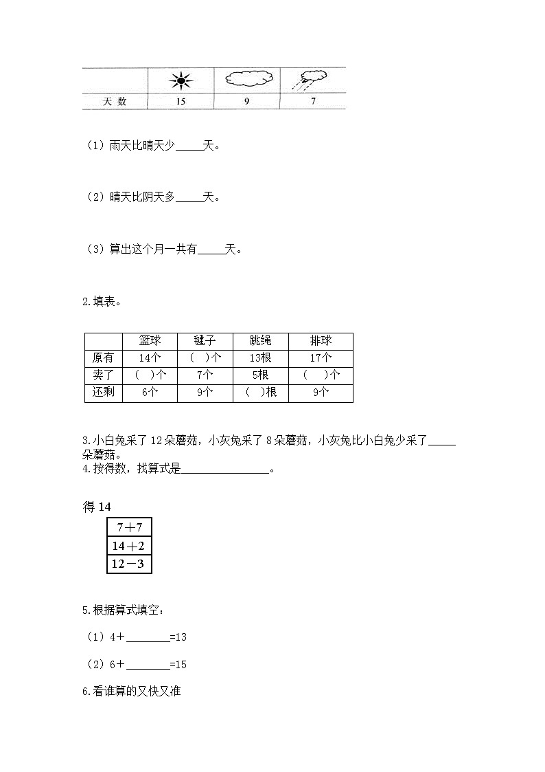 北京版一年级上册数学第九单元 加法和减法（二） 测试卷带答案（名师推荐）第3页