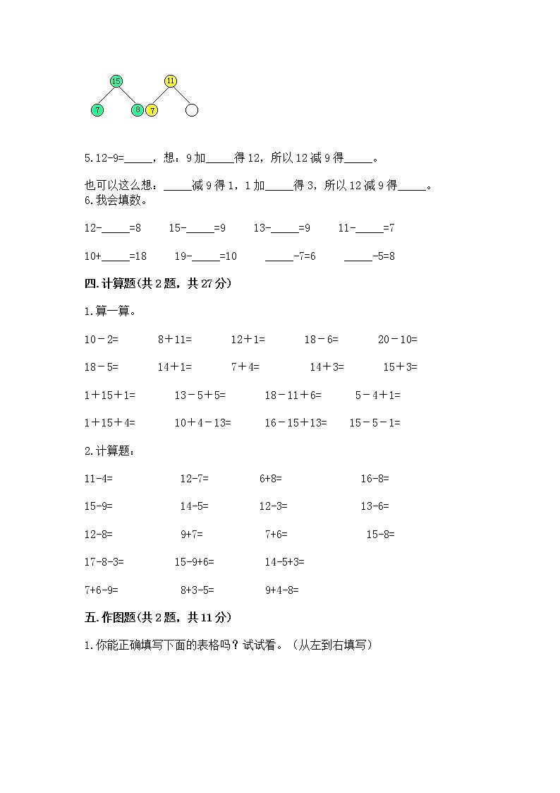 北京版一年级上册数学第九单元 加法和减法（二） 测试卷含答案（轻巧夺冠）第3页