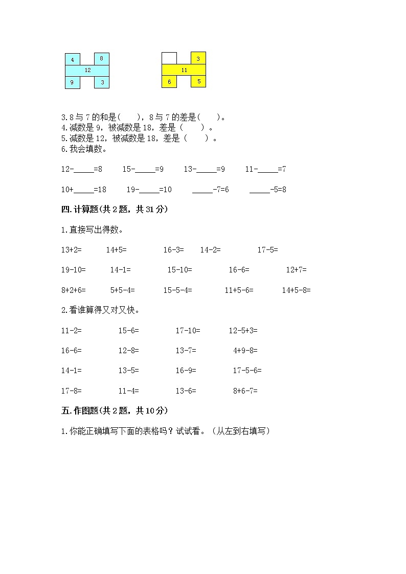 北京版一年级上册数学第九单元 加法和减法（二） 测试卷精品（典优）02