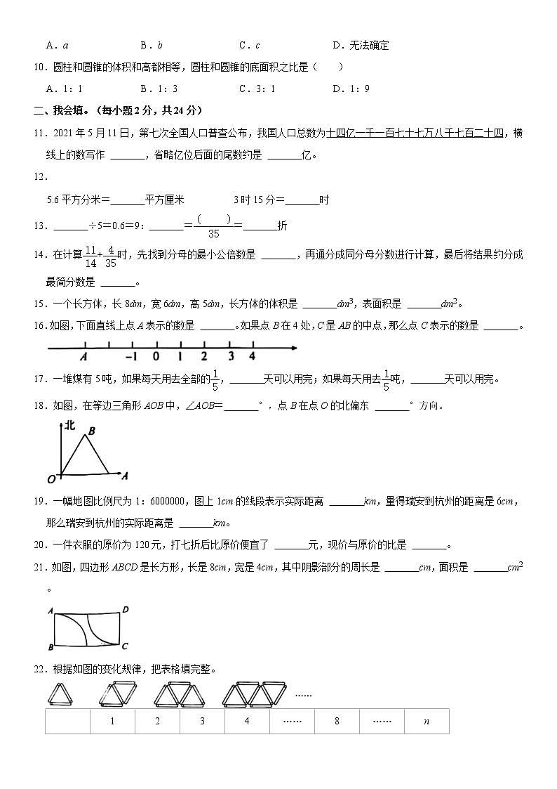浙江省温州瑞安市2020-2021学年六年级下学期小升初毕业考试数学试卷word，解析版02