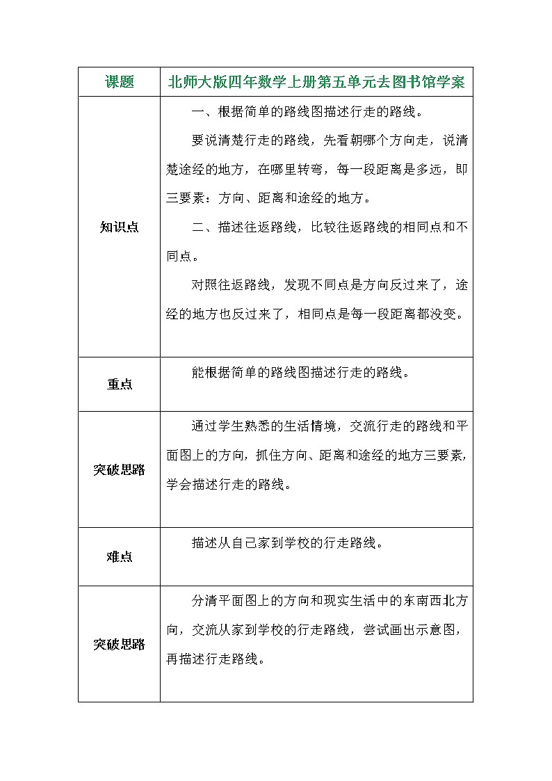 北师大版四年数学上册第五单元去图书馆学案01